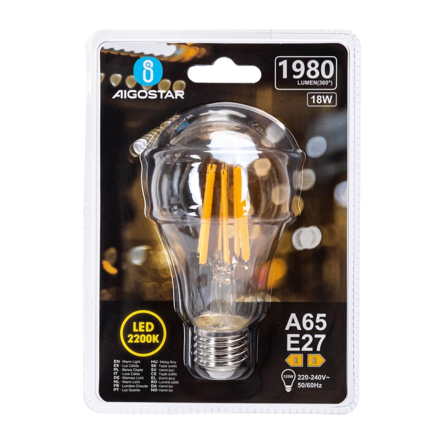 LED izzó VINTAGE A65 E27/18W/230V 2200K - Aigostar