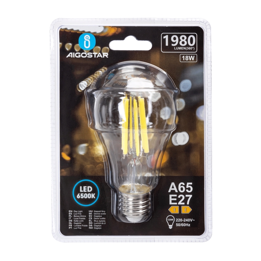 LED izzó VINTAGE A65 E27/18W/230V 6500K - Aigostar