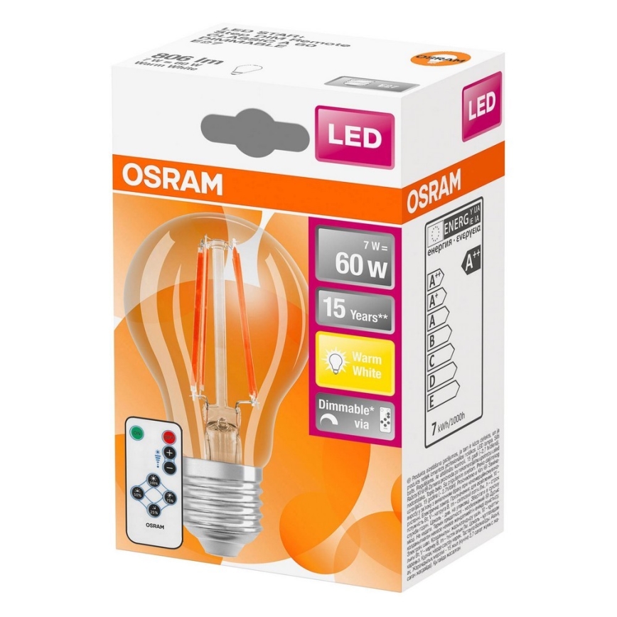 LED Izzó VINTAGE E27/7W/230V távirányítóval - Osram