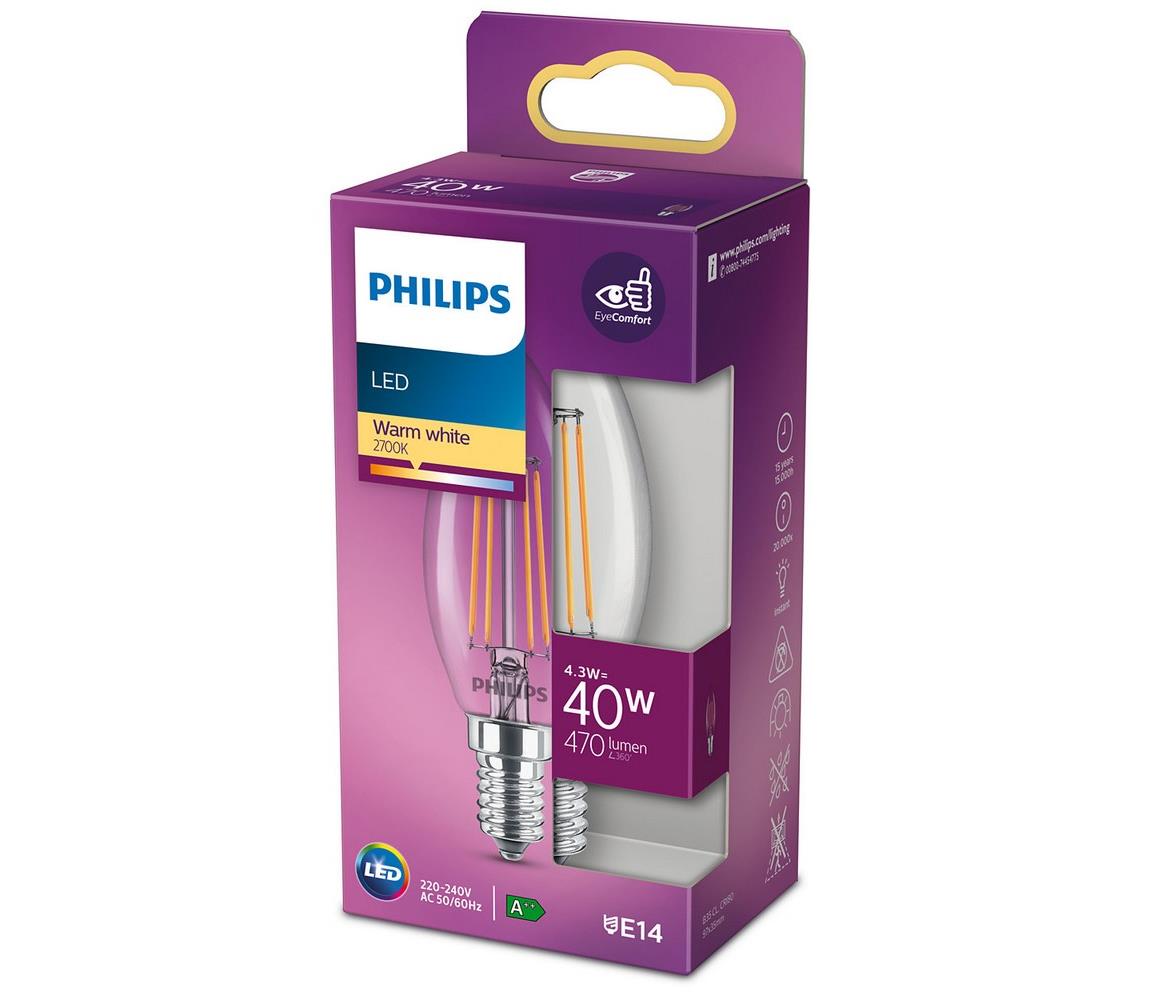 Philips E14 LED gyertya lámpa 4,3W meleg fehér izz