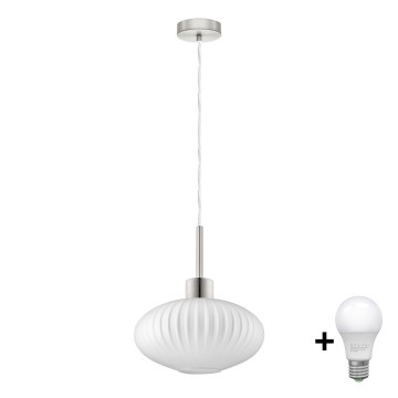LED kábeles csillár HARMA 1xE27/60W/230V átm. 30 cm matt króm/fehér