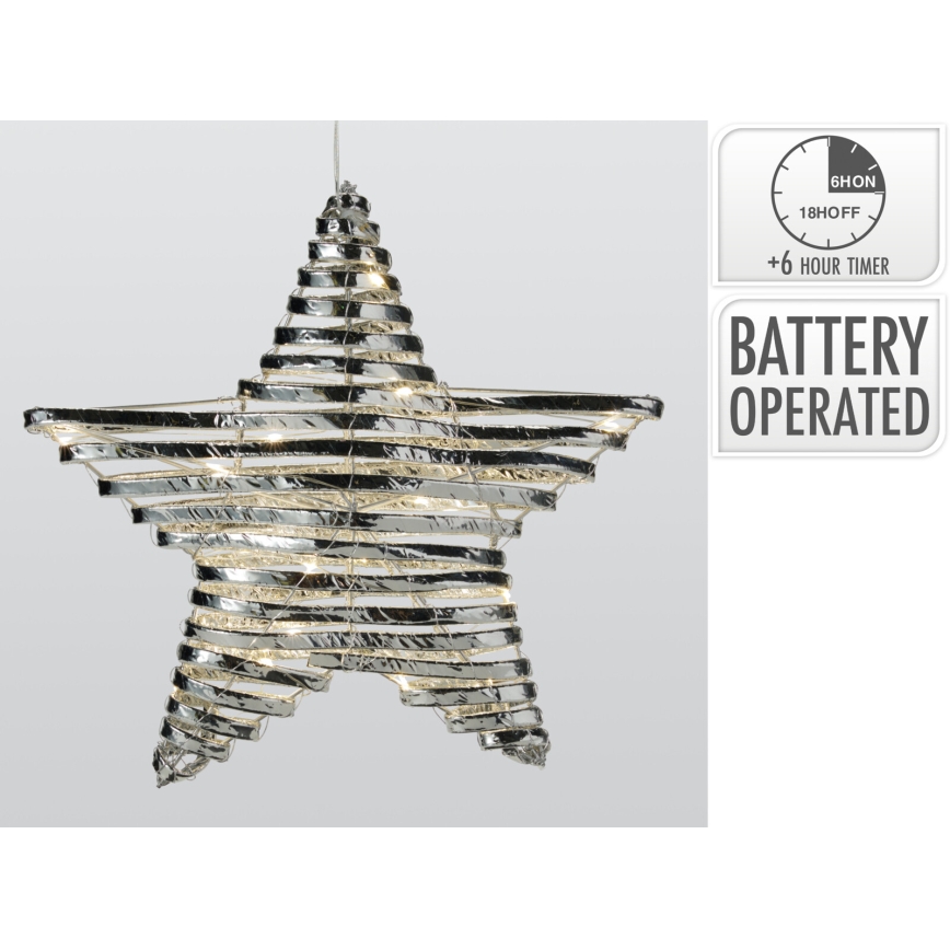 LED karácsonyi dekoráció 30xLED/3xAA 40 cm meleg fehér csillag/ezüst
