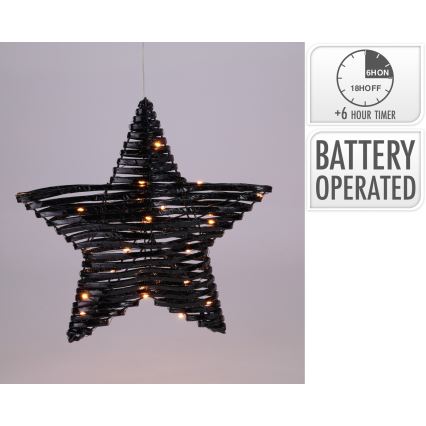 LED karácsonyi dekoráció 30xLED/3xAA 40 cm meleg fehér csillag/fekete