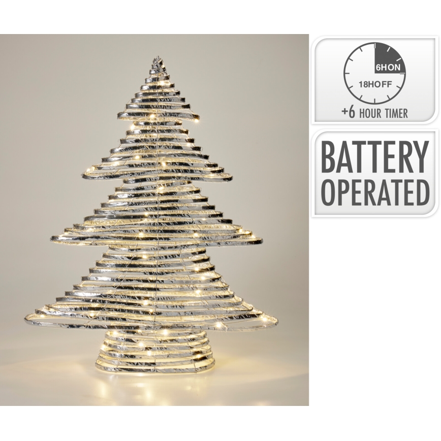 LED karácsonyi dekoráció 60xLED/3xAA 60 cm meleg fehér karácsonyfa/ezüst