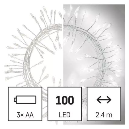 LED karácsonyi fényfüzér 100xLED/3xAA 2,7 m hideg fehér