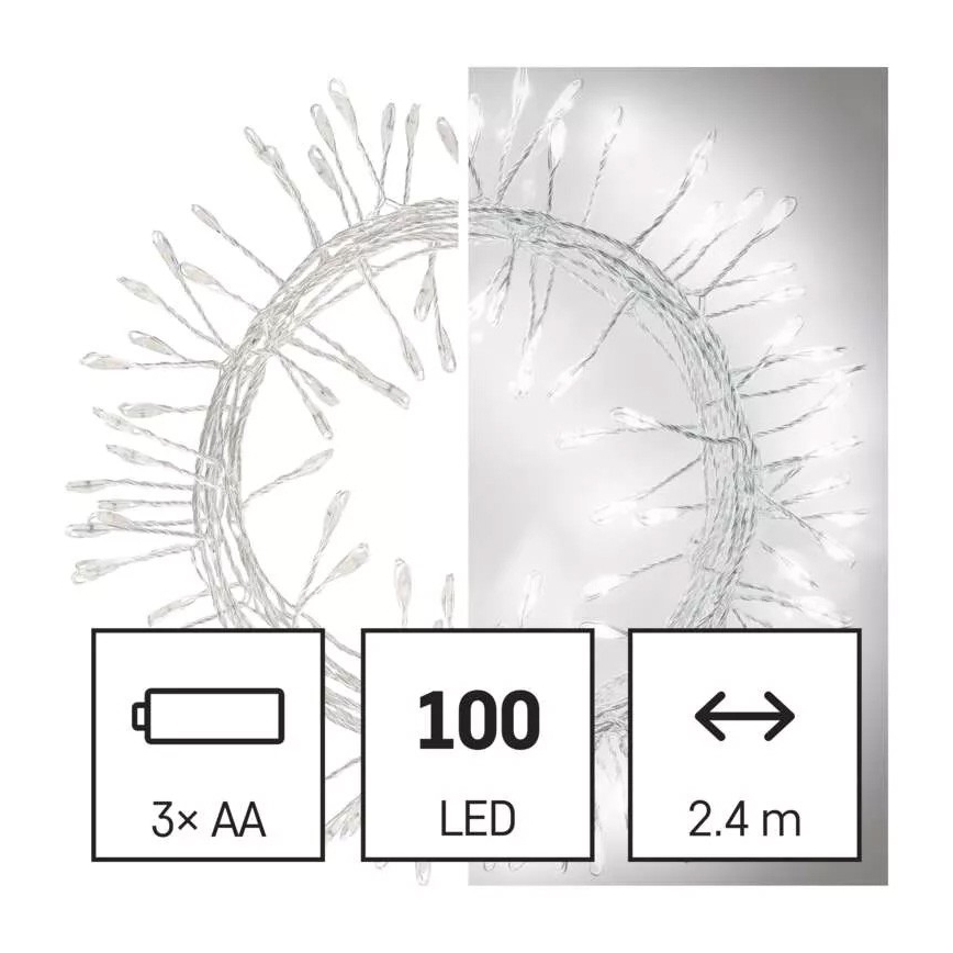 LED karácsonyi fényfüzér 100xLED/3xAA 2,7 m hideg fehér