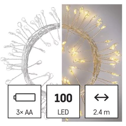 LED karácsonyi fényfüzér 100xLED/3xAA 2,7m meleg fehér
