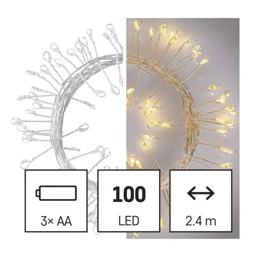 LED karácsonyi fényfüzér 100xLED/3xAA 2,7m meleg fehér