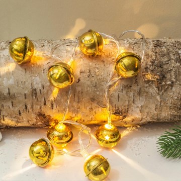 LED karácsonyi fényfüzér 10xLED/2xAA/meleg fehér 1,8m csengők