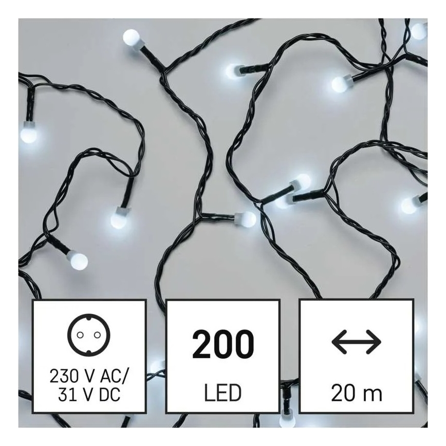 LED karácsonyi fényfüzér 200xLED/8 funkciós 20m IP44 hideg fehér