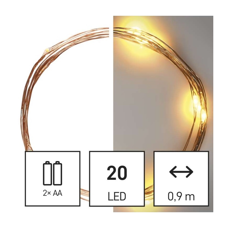 LED karácsonyi fényfüzér 20xLED/2,4m meleg fehér