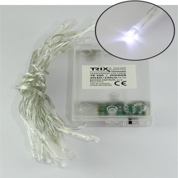 LED Karácsonyi fényfüzér 20xLED/2 funkció 2,4m hideg fehér