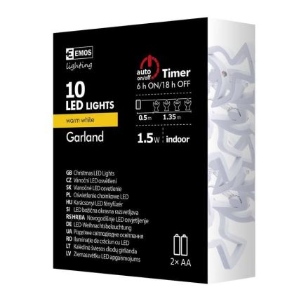 LED Karácsonyi fényfüzér CHAIN 10xLED/2xAA 1,85m meleg fehér