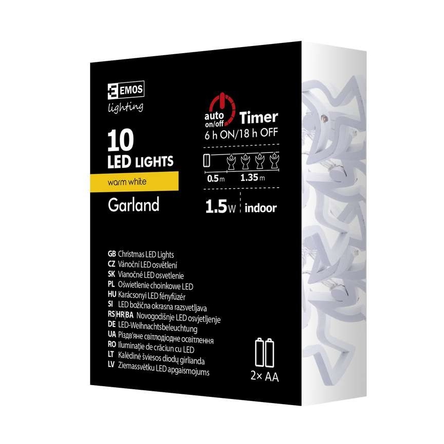 LED Karácsonyi fényfüzér CHAIN 10xLED/2xAA 1,85m meleg fehér