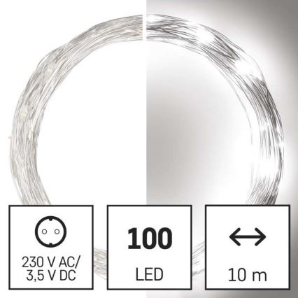 LED karácsonyi kültéri fényfüzér 100xLED/15m IP44 hideg fehér