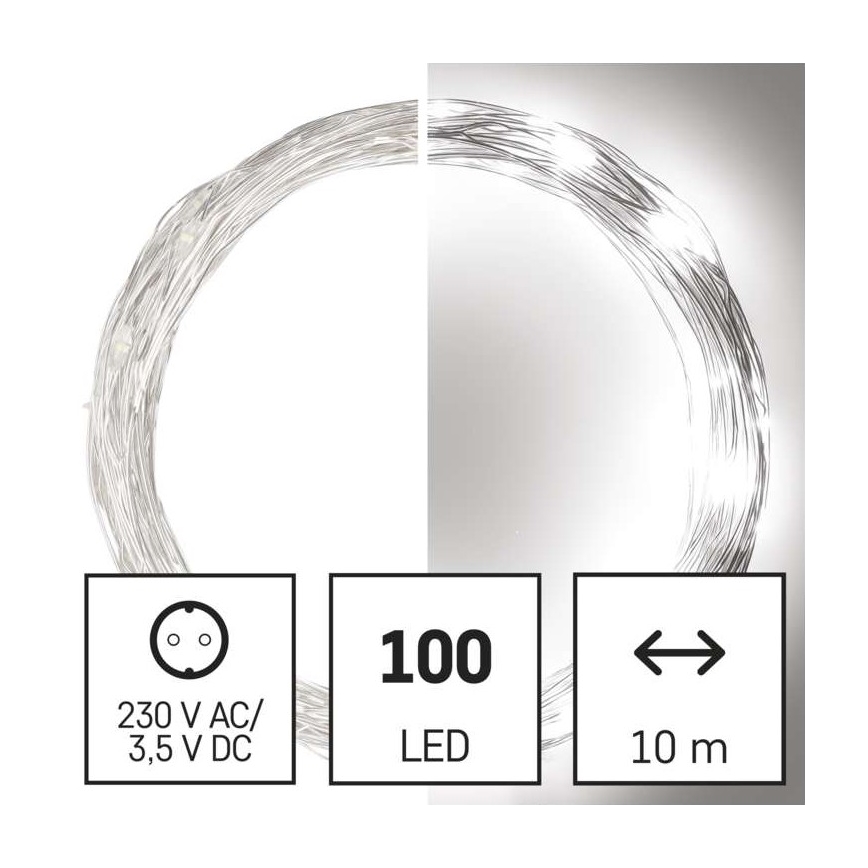 LED karácsonyi kültéri fényfüzér 100xLED/15m IP44 hideg fehér