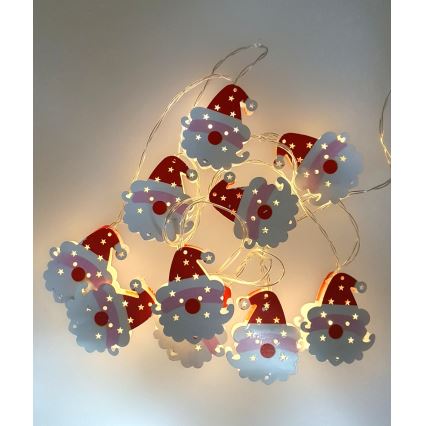 LED karácsonyi kültéri fényfüzér 10xLED/2xAA 1,65 m IP44 meleg fehér santa