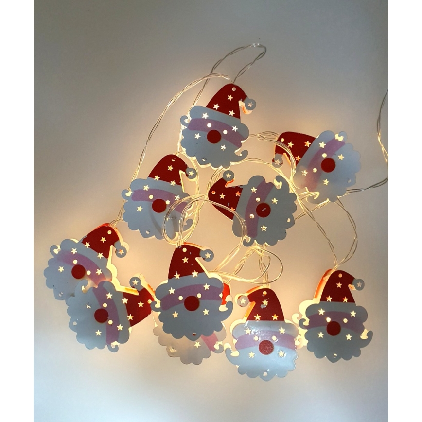 LED karácsonyi kültéri fényfüzér 10xLED/2xAA 1,65 m IP44 meleg fehér santa