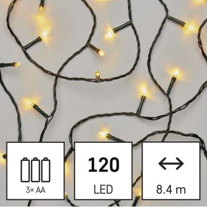 LED karácsonyi kültéri fényfüzér 120xLED/3xAA 8,9m IP44 meleg fehér