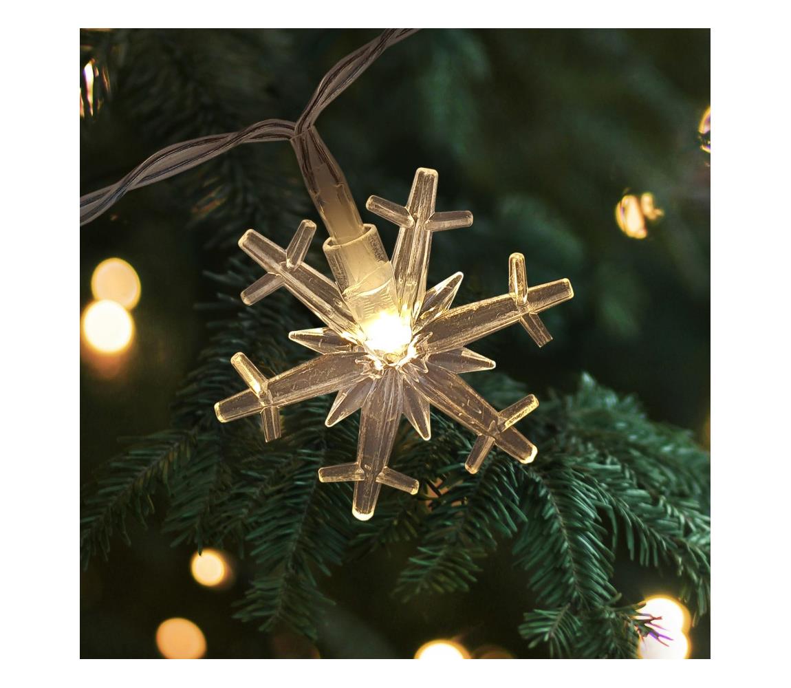 LED karácsonyi kültéri fényfüzér 20xLED/2xAA, 2,2 m, IP44, meleg fehér, hópelyhekkel 028 0000618