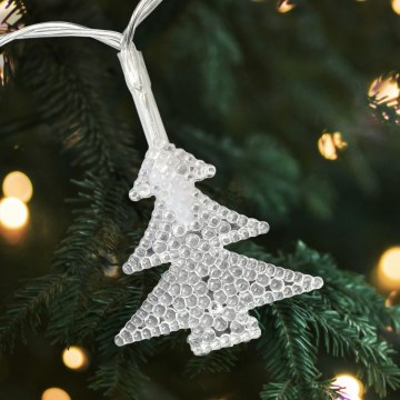 LED karácsonyi kültéri fényfüzér 20xLED/2xAA 2,2 m IP44 többszínű fenyőformájú díszekkel