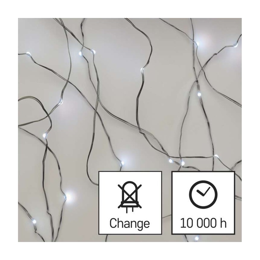 LED karácsonyi kültéri fényfüzér, 40 LED, 9 m, IP44, hideg fehér