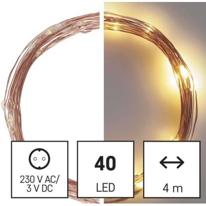 LED karácsonyi kültéri fényfüzér 40xLED/9m IP44 meleg fehér