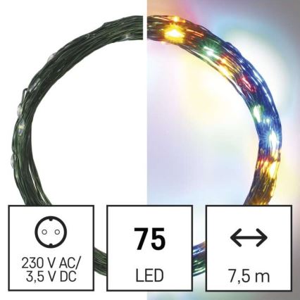LED karácsonyi kültéri fényfüzér 75xLED/12,5m IP44 többszínű