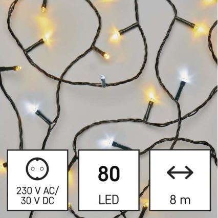LED karácsonyi kültéri fényfüzér 80xLED/2 funkciós 13m IP44 meleg/hideg fehér