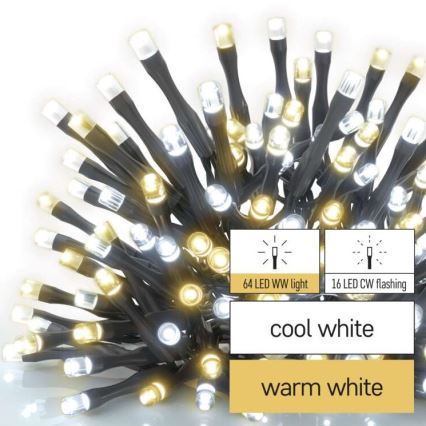 LED karácsonyi kültéri fényfüzér 80xLED/2 funkciós 13m IP44 meleg/hideg fehér