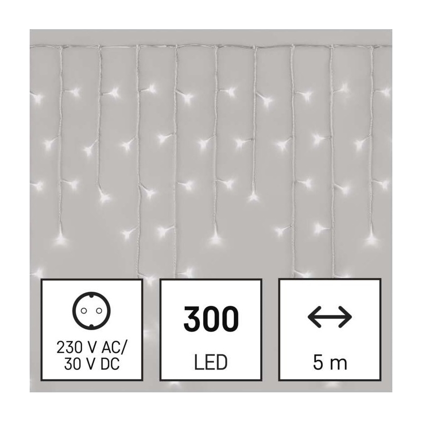 LED Karácsonyi kültéri lánc 300xLED/8 modes10m IP44 hideg fehér + távirányító