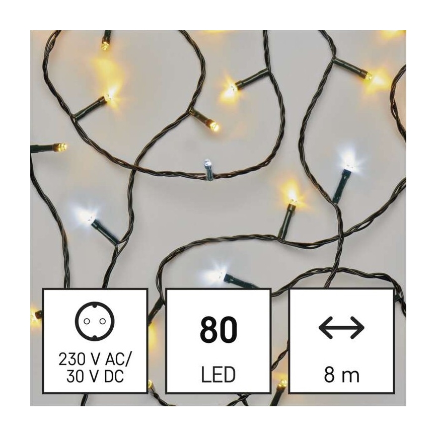 LED Karácsonyi kültéri lánc 80xLED/13m IP44 meleg/hideg fehér