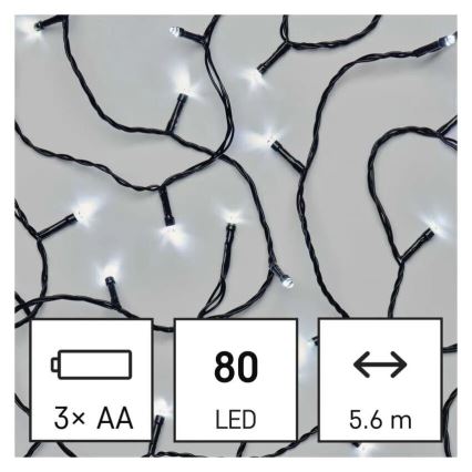 LED Karácsonyi kültéri lánc 80xLED/3xAA 6,1m IP44 hideg fehér