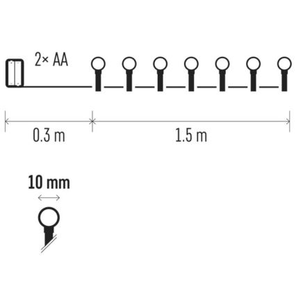 LED Karácsonyi lánc 20xLED/0,72W/3V 1,5 m