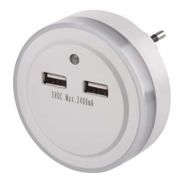 LED konnektorba dugható éjszakai lámpa fényérzékelővel+2xUSB 3xLED/0,3W/230V