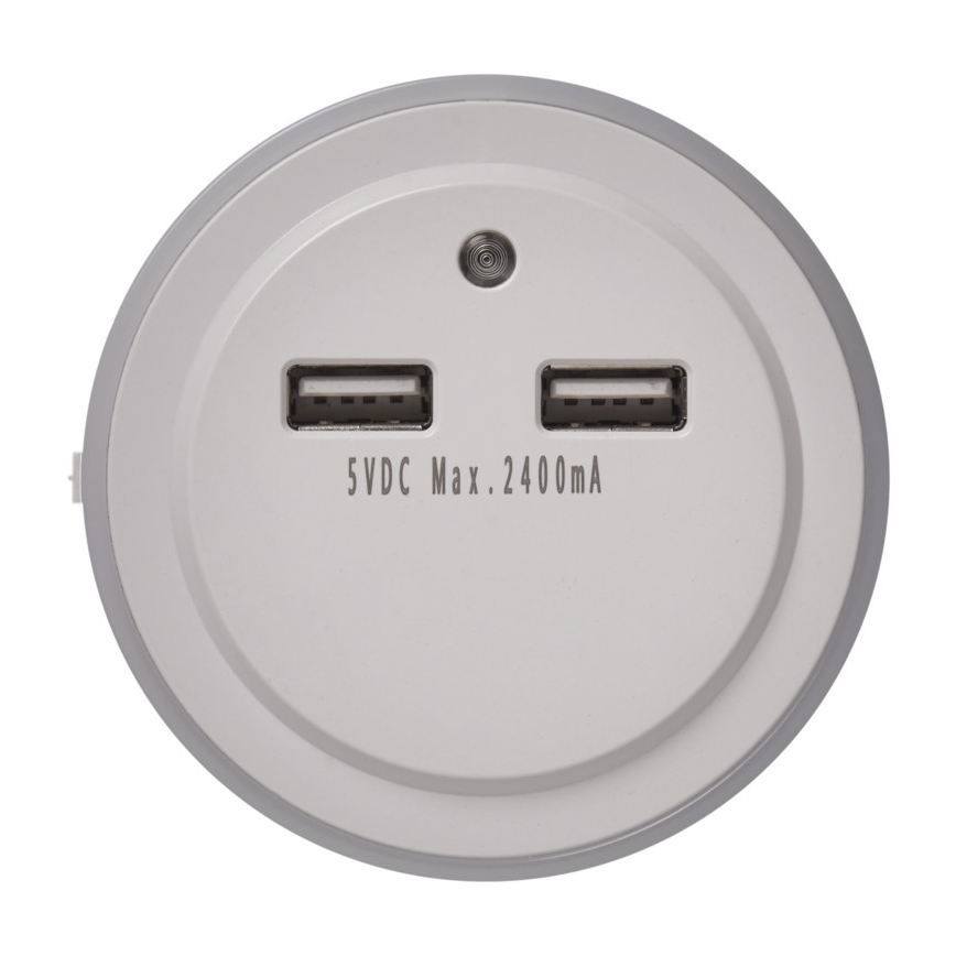 LED konnektorba dugható éjszakai lámpa fényérzékelővel+2xUSB 3xLED/0,3W/230V