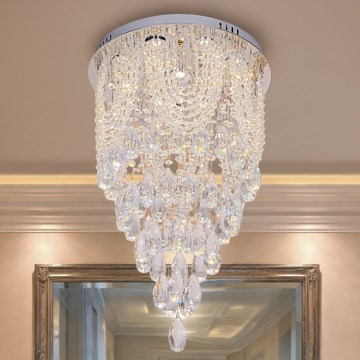 LED kristály mennyezeti lámpa MAJURO LED/30W/230V átm. 40 cm fényes króm + távirányítóval