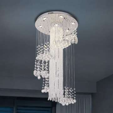 LED kristály mennyezeti lámpa NAURU LED/24W/230V, átm. 45 cm, fényes króm + távirányítóval