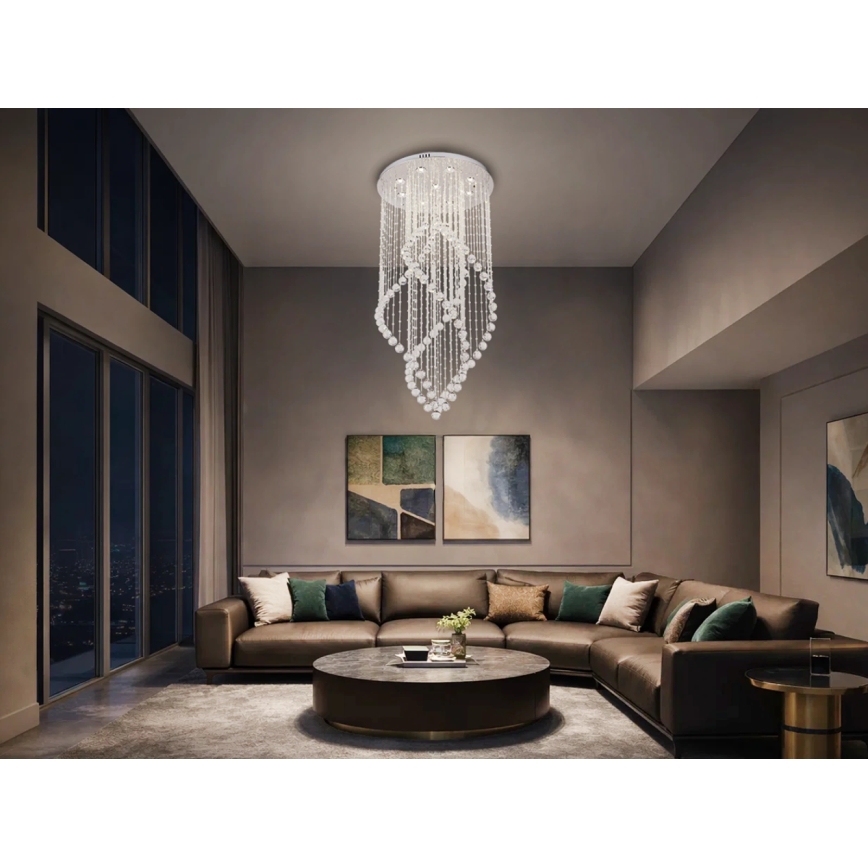 LED kristály mennyezeti lámpa NAURU LED/30W/230V átm. 60 cm fényes króm + távirányító