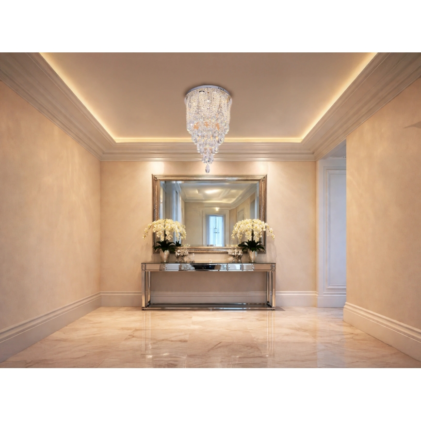 LED kristály mennyezeti lámpa MAJURO LED/30W/230V átm. 40 cm fényes króm + távirányítóval