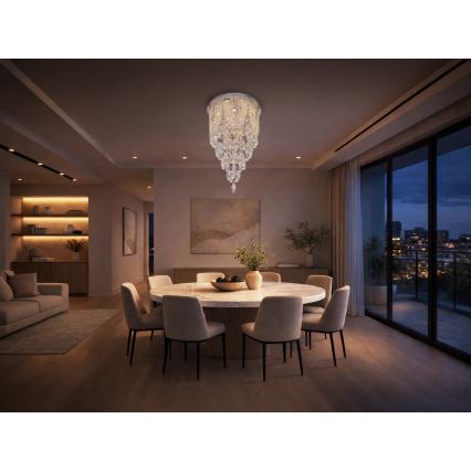 LED kristály mennyezeti lámpa MAJURO LED/30W/230V átm. 40 cm fényes króm + távirányítóval