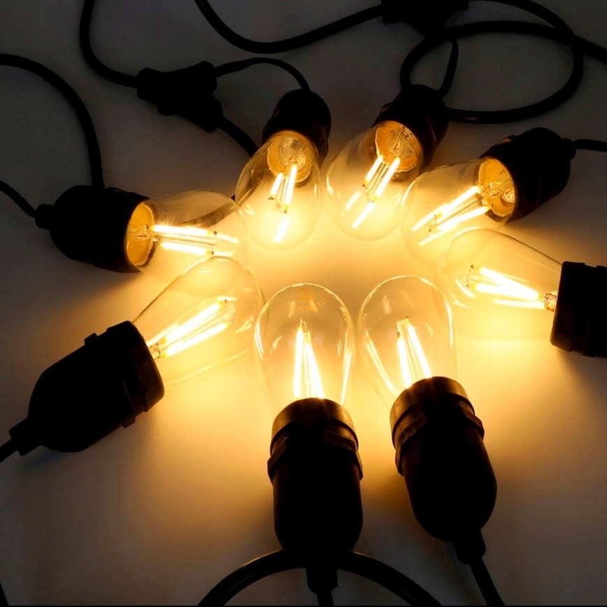 LED kültéri dekorációs fényfüzér 20xE27/1W/230V 11,44 m IP44 fekete