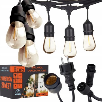 LED kültéri dekorációs fényfüzér 20xE27/1W/230V 20,94 m IP44 fekete