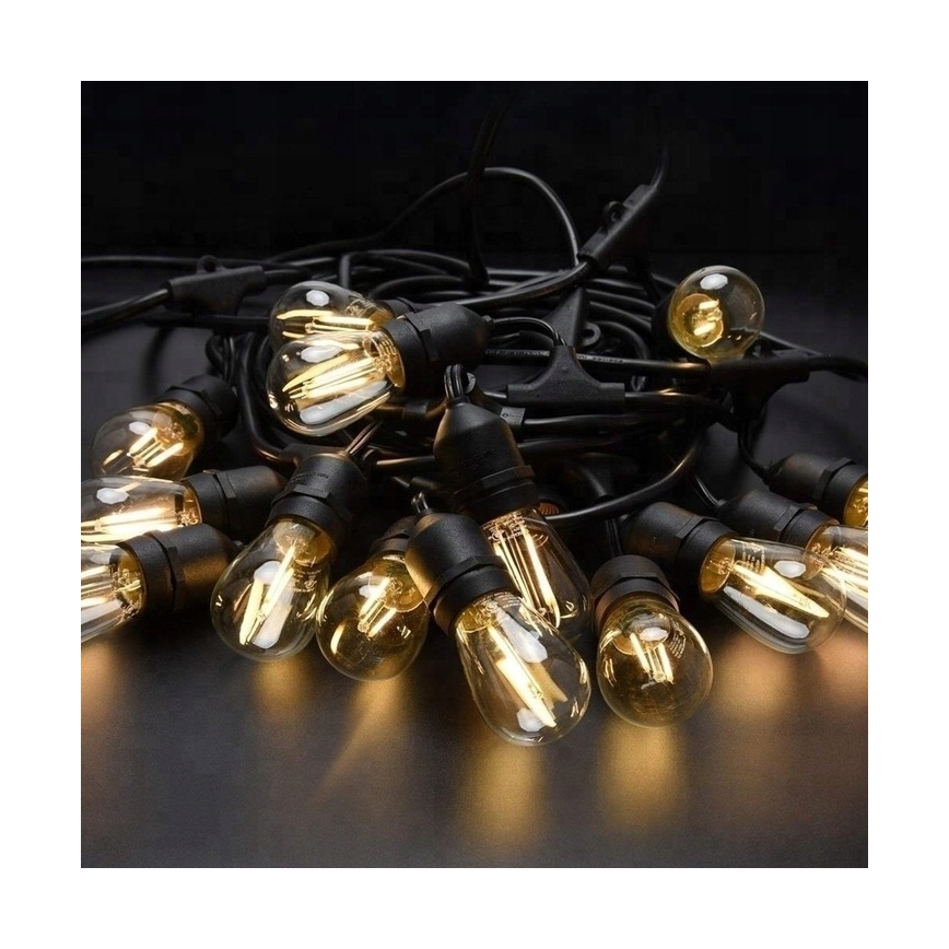 LED kültéri dekorációs fényfüzér 20xE27/1W/230V 20,94 m IP44 fekete