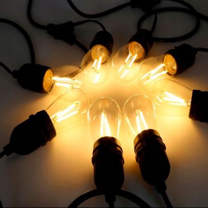 LED kültéri dekorációs fényfüzér 20xE27/1W/230V 20,94 m IP44 fekete