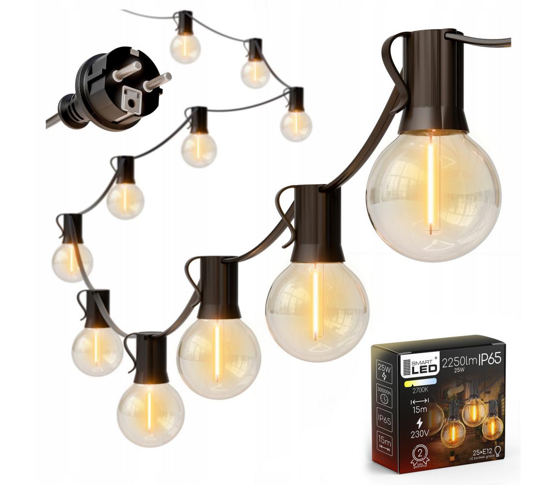 SmartLED LED kültéri dekorációs fényfüzér 25xE12/1W/230V 17,5 m IP65 fekete 4450