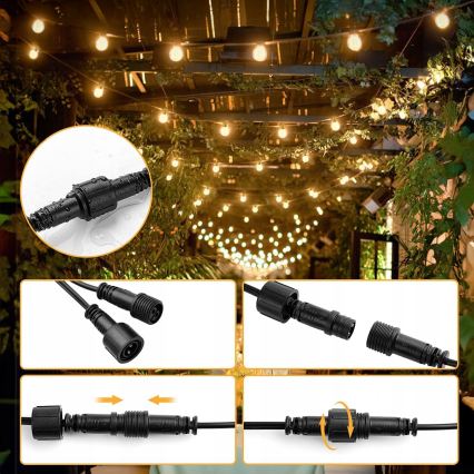 LED kültéri dekorációs fényfüzér 25xE12/1W/230V 17,5 m IP65 fekete