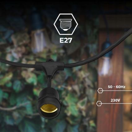 LED kültéri dekorációs fényfüzér 30xE27/1W/230V 16,44 m IP44 fekete