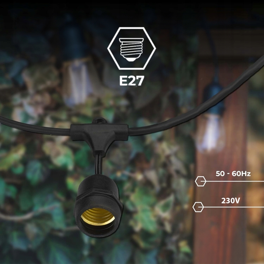 LED Kültéri dekorációs fényfüzér 5xE27/1W/230V 5,94 m IP44 fekete