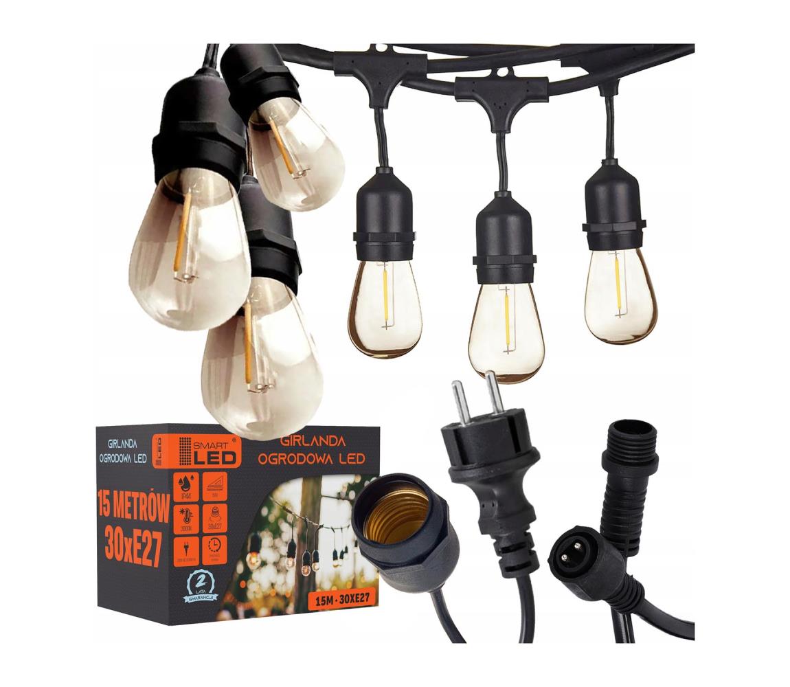 SmartLED LED kültéri dekorációs füzér 15xE27/1W/230V 15,94 m IP44 fekete 4534